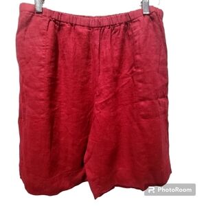 Women’s Red Elastic-Waist Linen Shorts